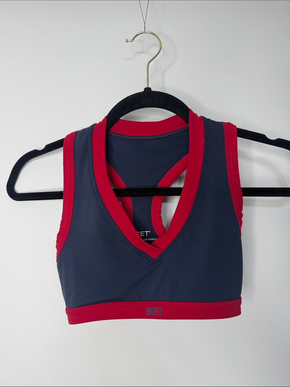 SET Active Airluxe Navy and Red V-Neck Sports Bra XS - Picture 3 of 5